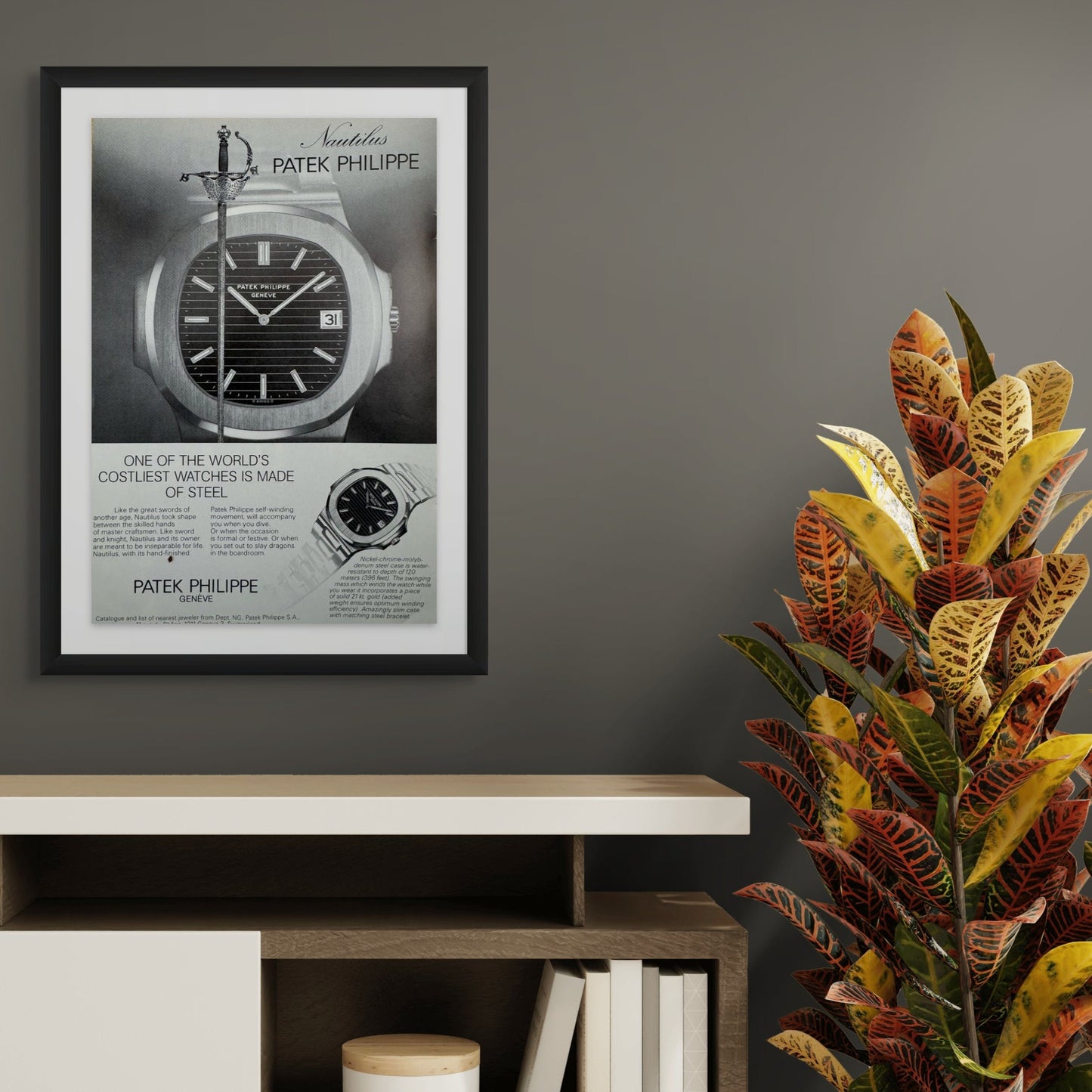 Original 1970s Framed Patek Phillipe Nautilus Advertisement