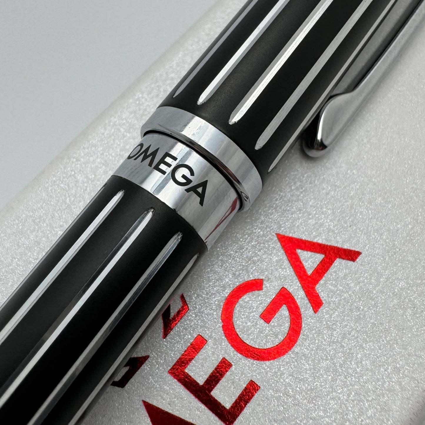 Omega Ball Point Pen Black & Silver Boxed