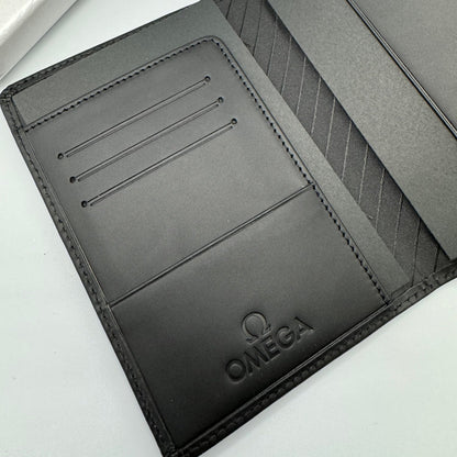 Omega Black Leather Passport Travel Wallet