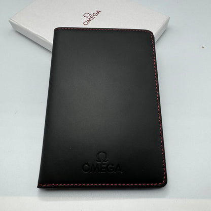 Omega Black Leather Passport Travel Wallet