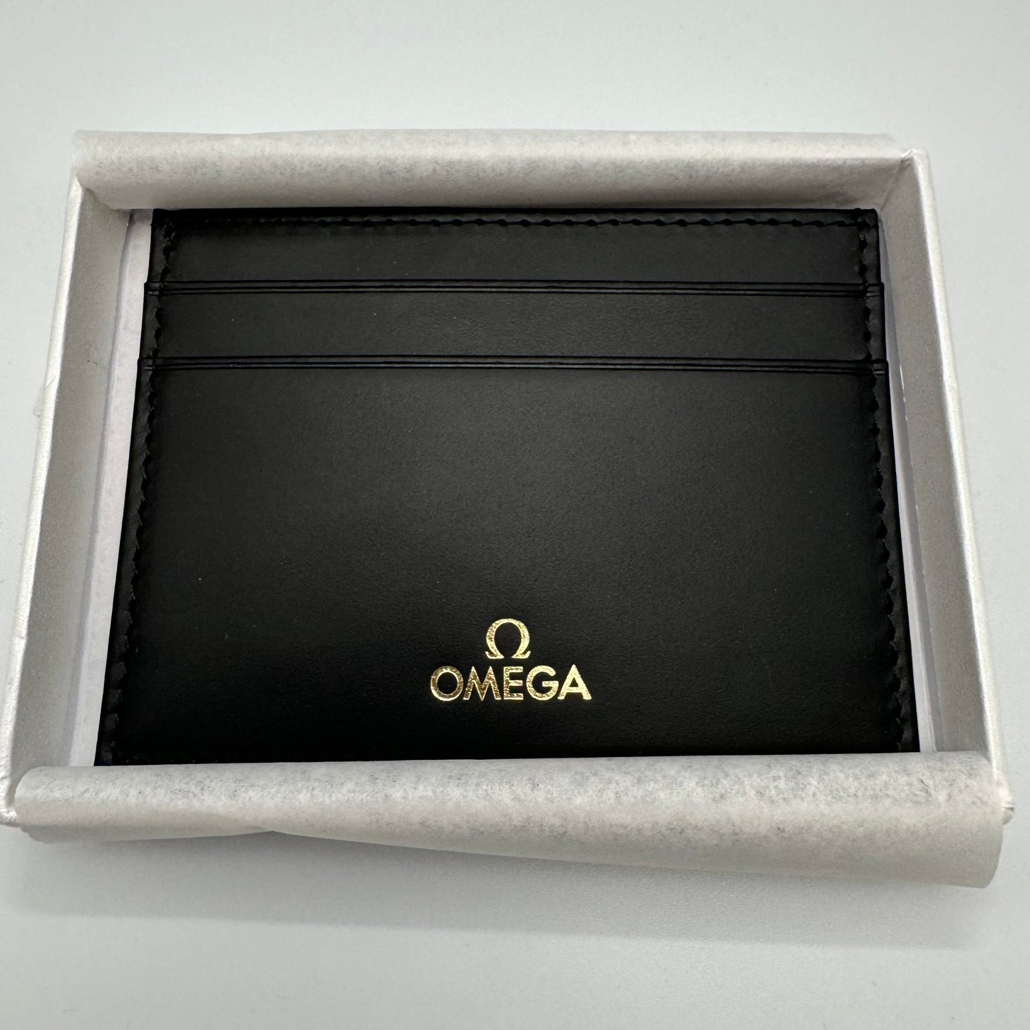 Omega Black Leather Credit Card Wallet