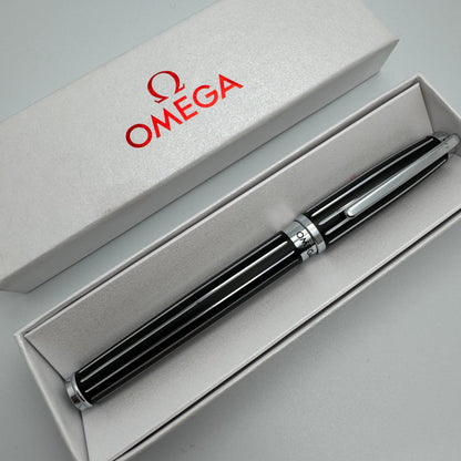 Omega Ball Point Pen Black & Silver Boxed