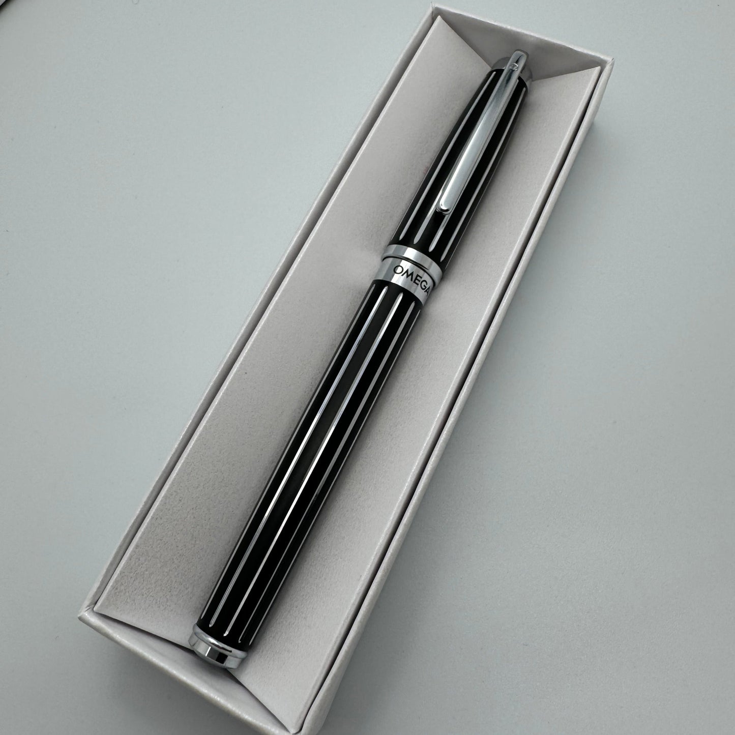 Omega Ball Point Pen Black & Silver Boxed