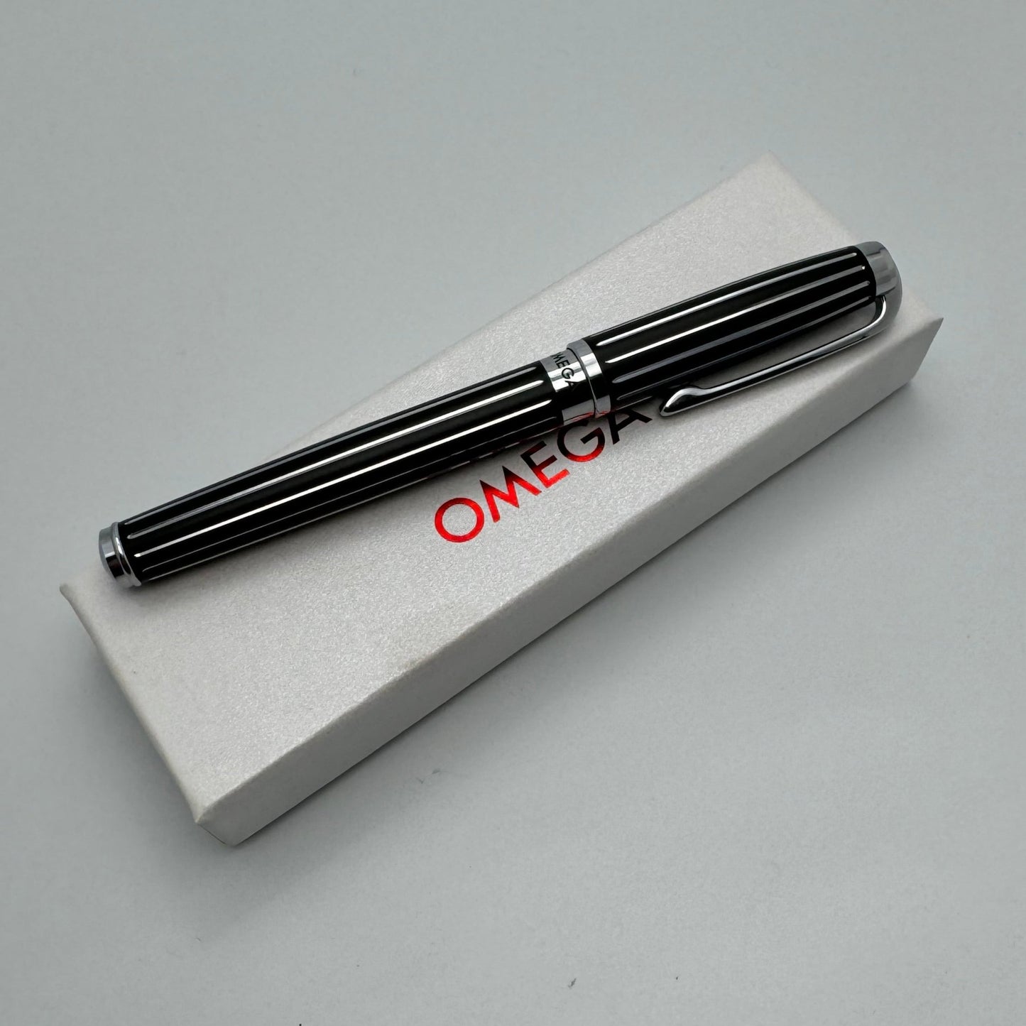 Omega Ball Point Pen Black & Silver Boxed