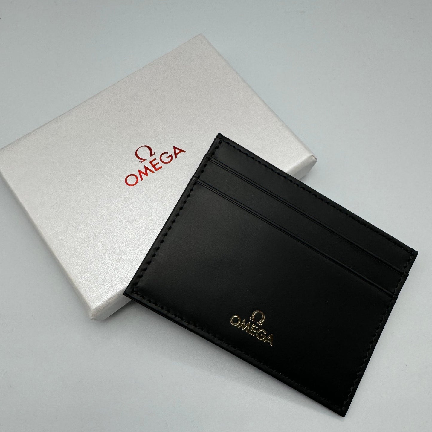 Omega Black Leather Credit Card Wallet