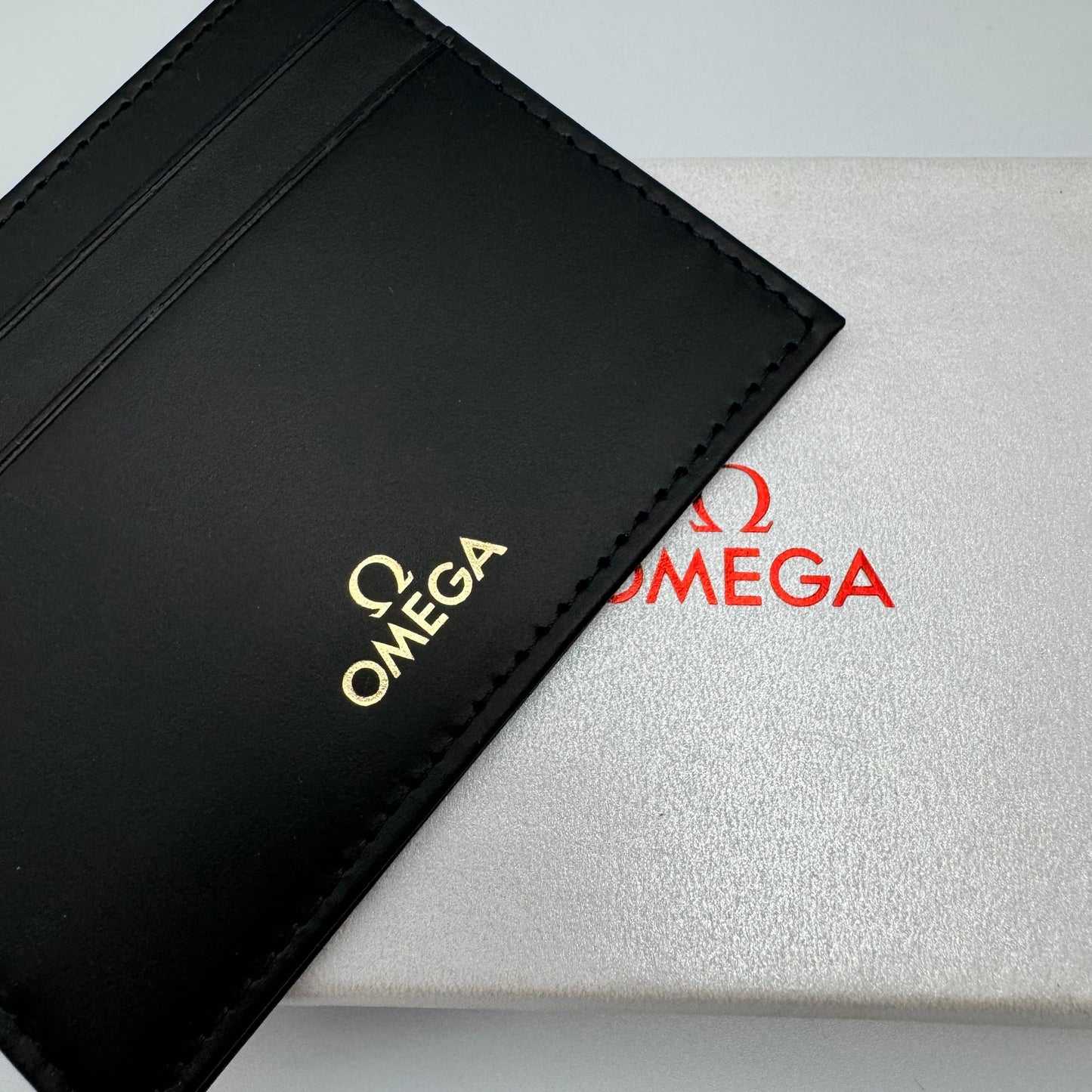 Omega Black Leather Credit Card Wallet