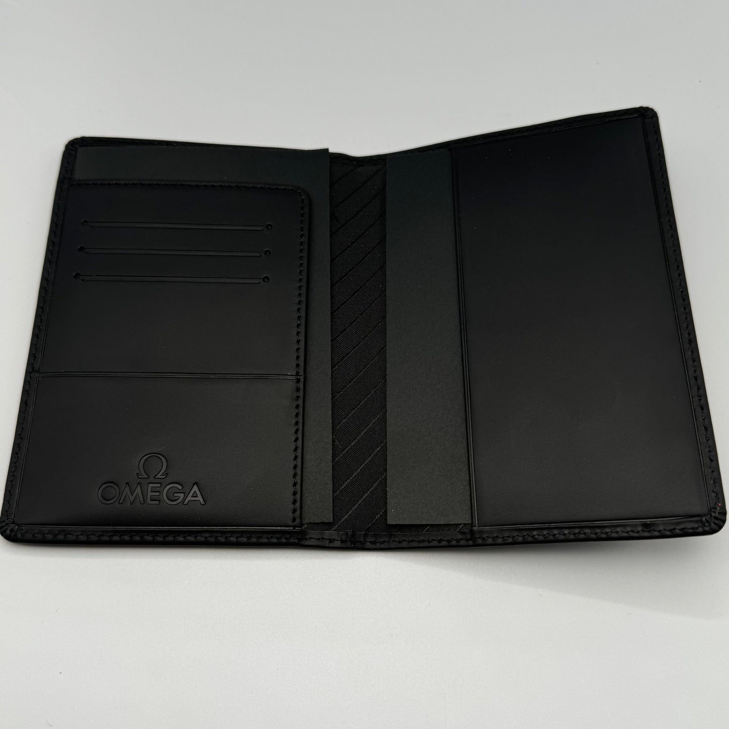 Omega Black Leather Passport Travel Wallet