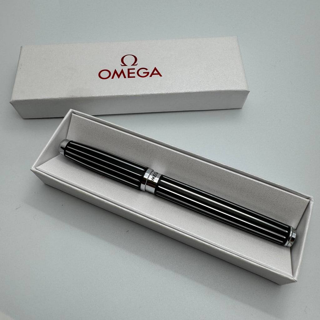 Omega Ball Point Pen Black & Silver Boxed