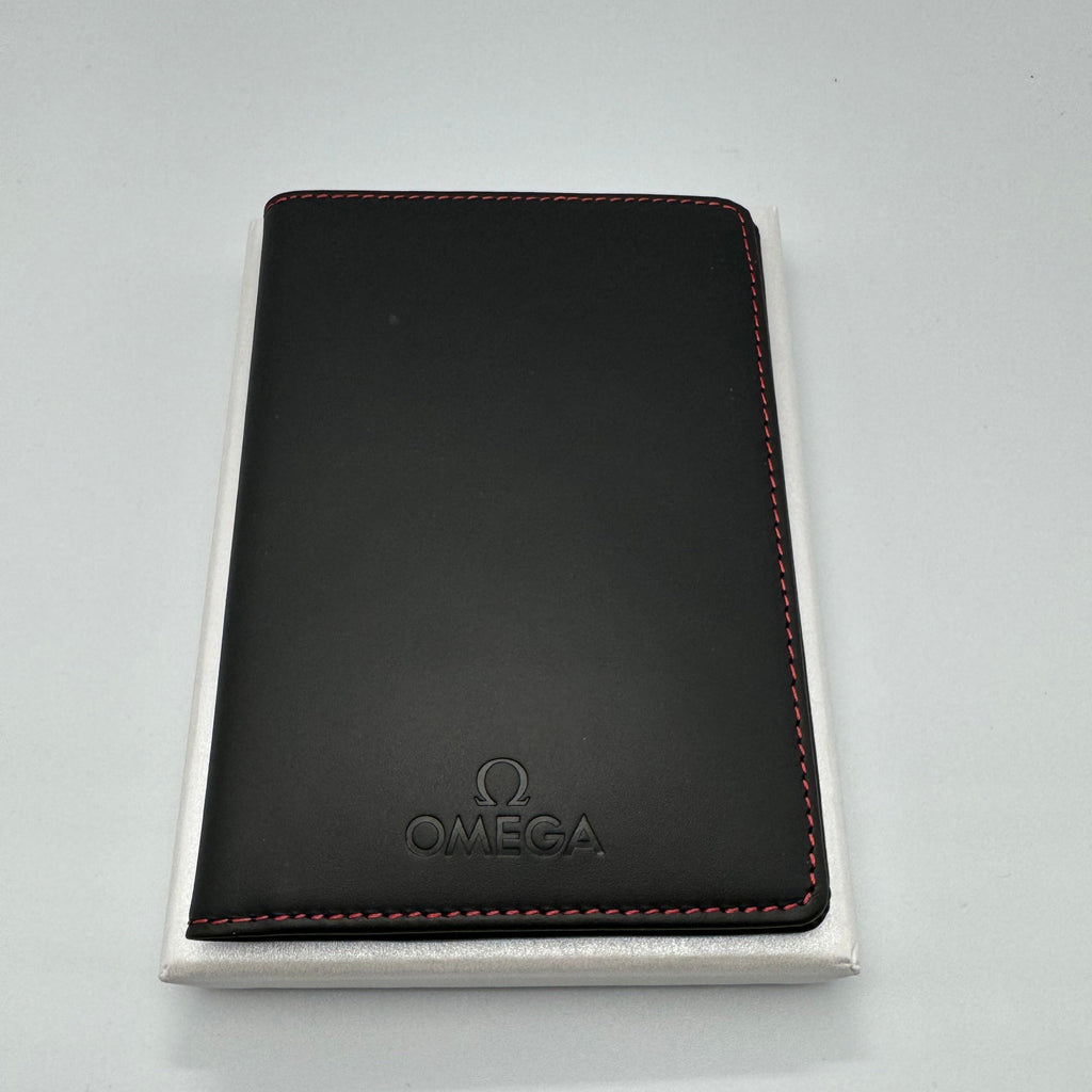 Omega Black Leather Passport Travel Wallet