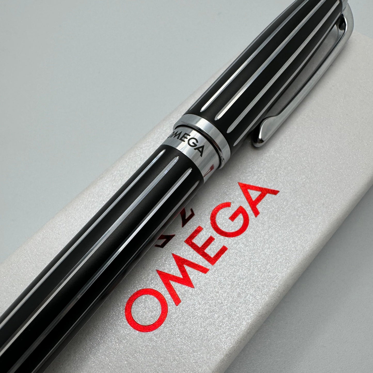 Omega Ball Point Pen Black & Silver Boxed