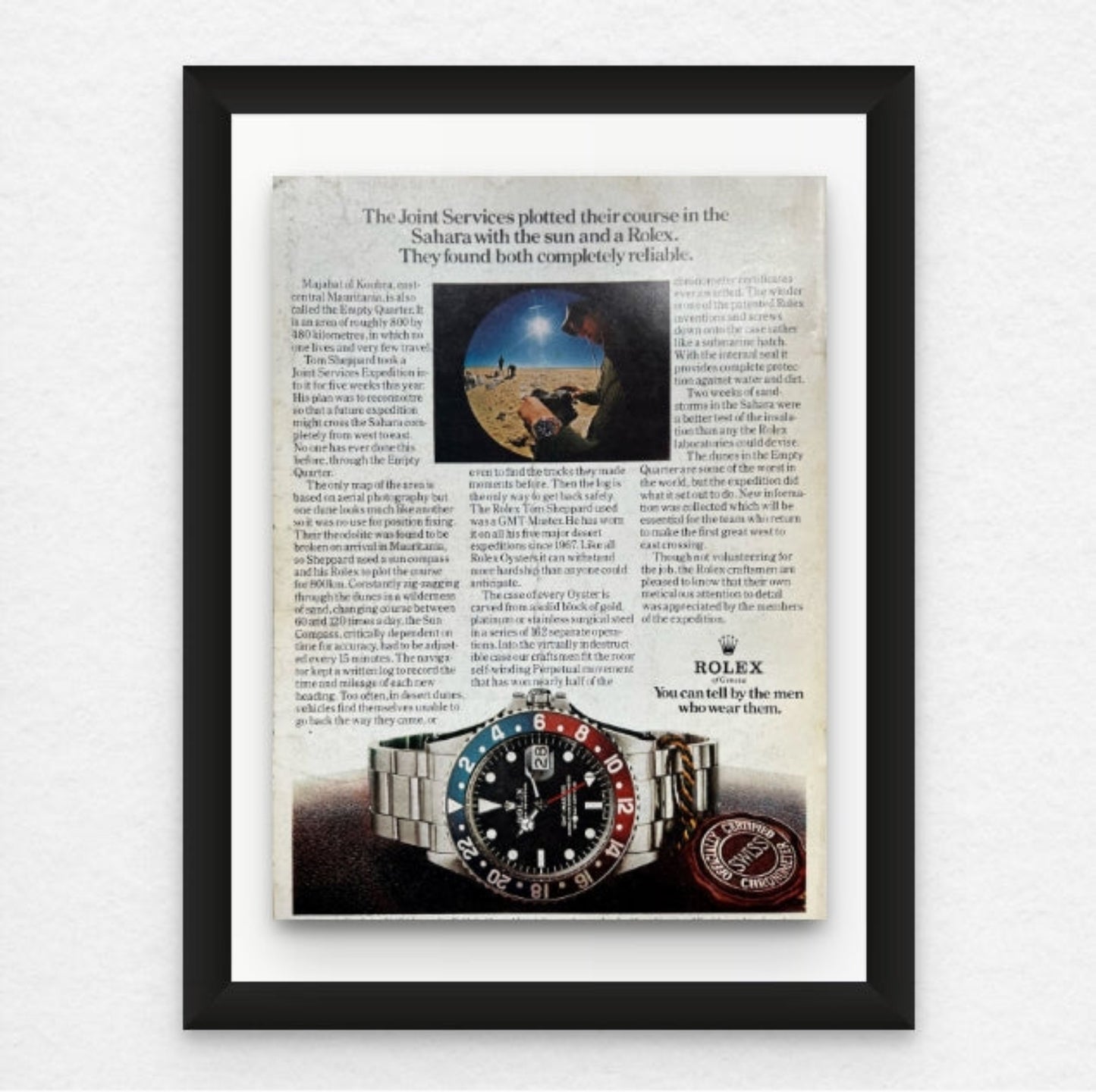 Original 1980s Rolex GMT Pepsi Framed Advertisement